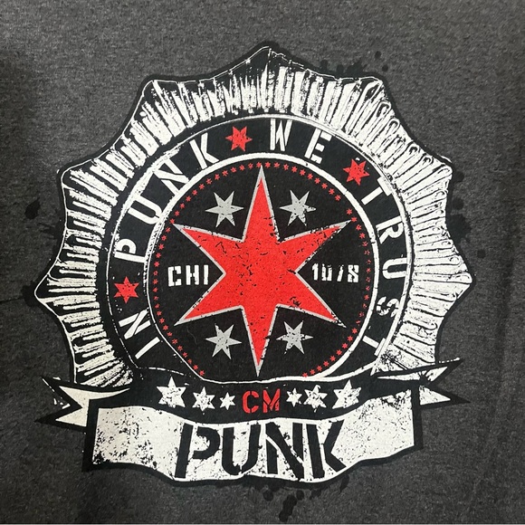 CM Punk Wrestling WWE Authentic Medium In Punk We Trust Gray Graphic Tee T Shirt - Picture 2 of 5
